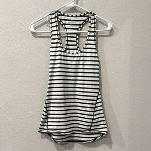 Athleta Chi Striped Tank Top White and Olive Green Size XXS